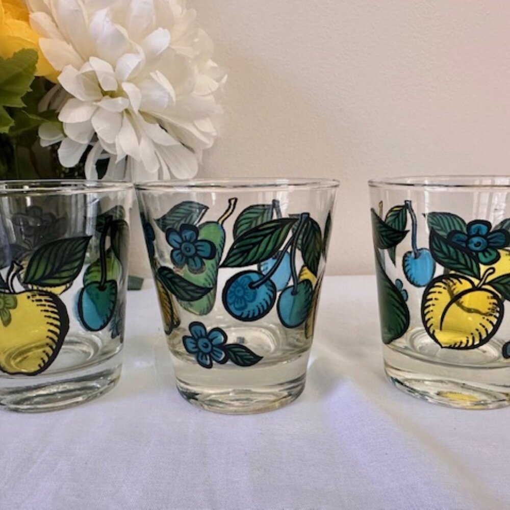 Vintage Dominion Fruit Motif Cocktail Glasses – Colourful Mid-Century Barware